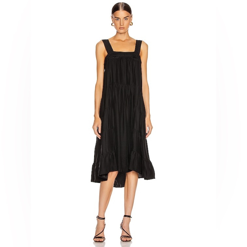 NATALIE MARTIN Jasmine Dress In Black size M Ruffled Hem Pleated Silk Fabric EUC